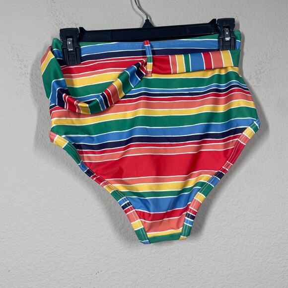 ModCloth Small The Greta High Waisted Bikini Bottom Rainbow Stripe Tie Side - Picture 3 of 9